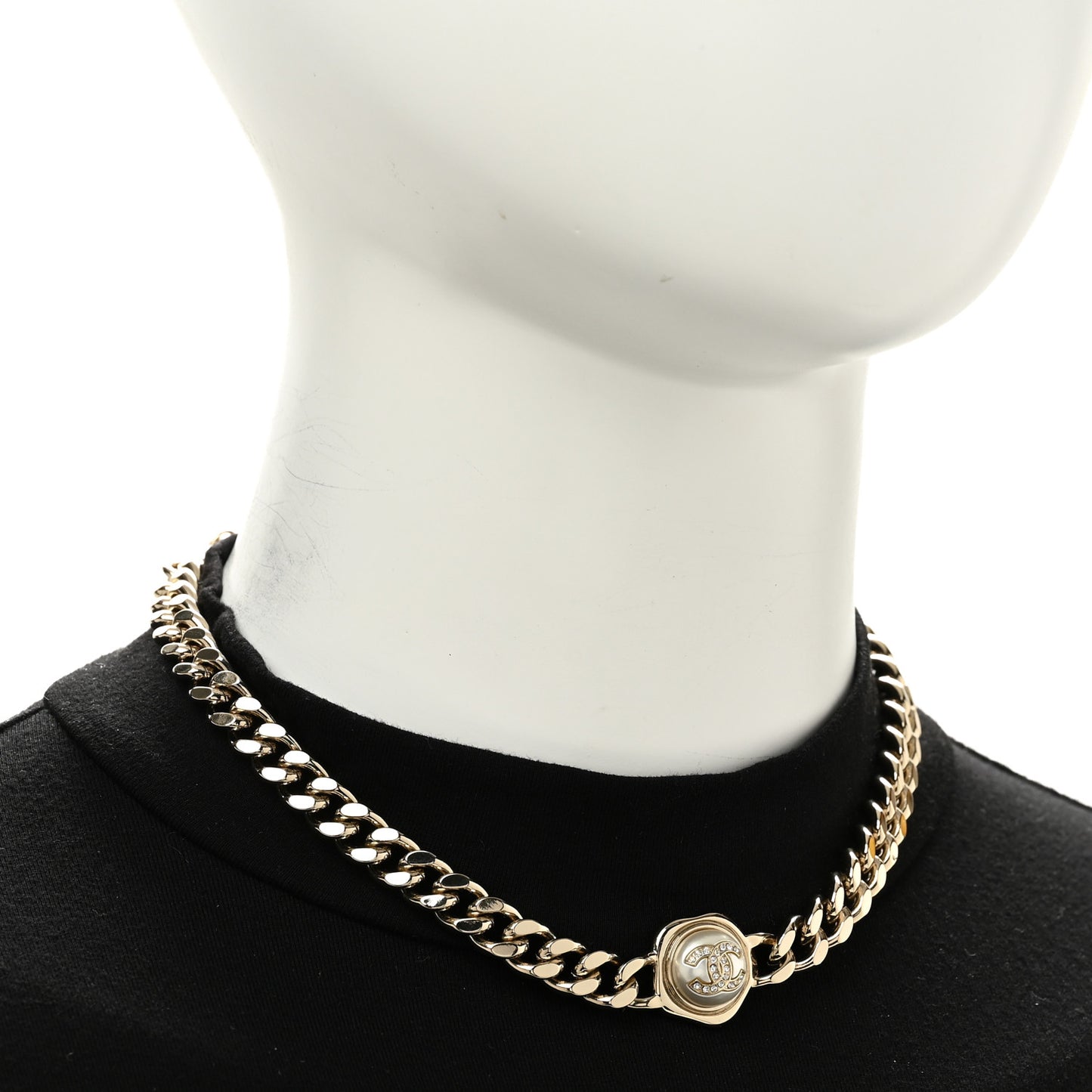 Pearl Crystal CC Chain Choker Necklace Gold