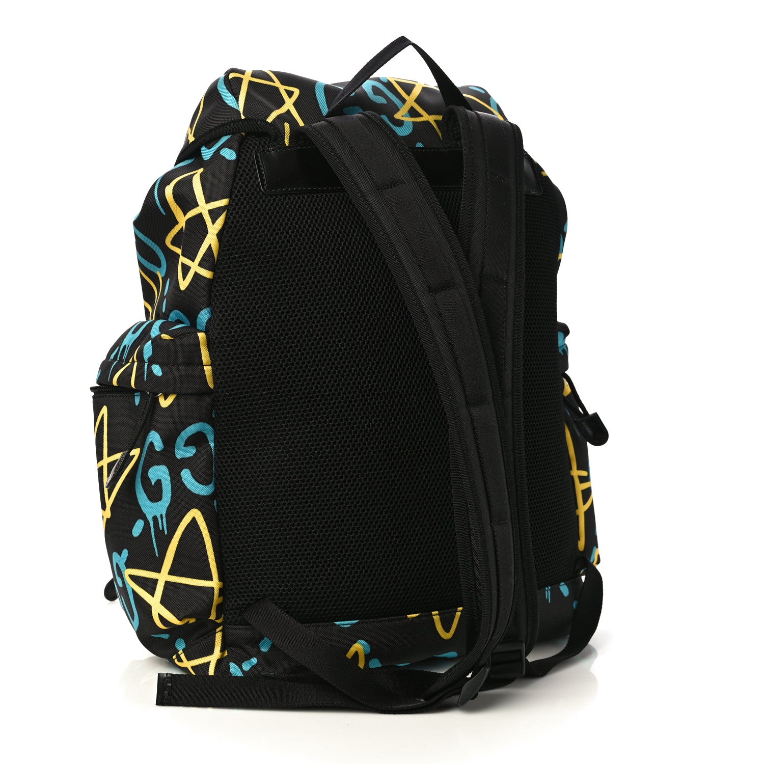 Gucci Techno Canvas GucciGhost Double Buckle Backpack Black New Acquamarine 3 of 12
