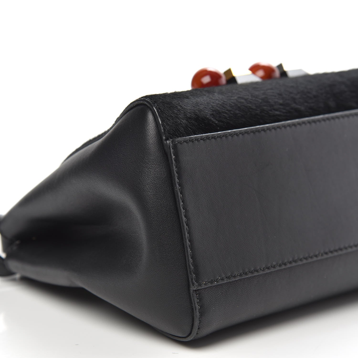 Fendi Pony Hair Studded Mini Peekaboo Iconic Satchel Black 9 of 11