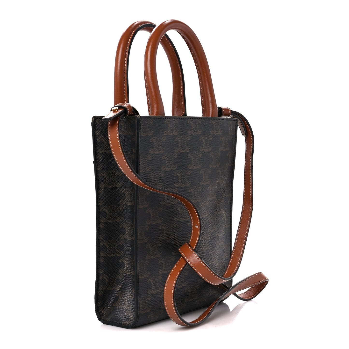 Triomphe Canvas Calfskin Mini Vertical Cabas Tan