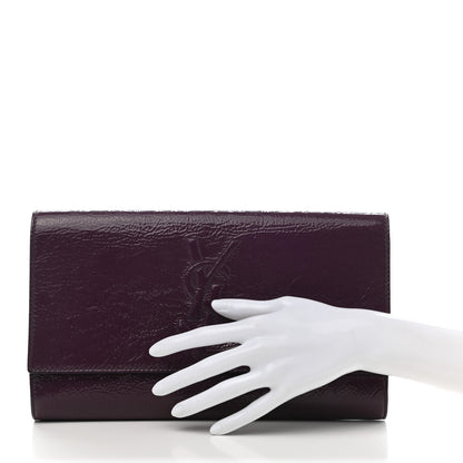 Saint Laurent Textured Patent Monogram Large Belle De Jour Clutch Purple 2 of 8