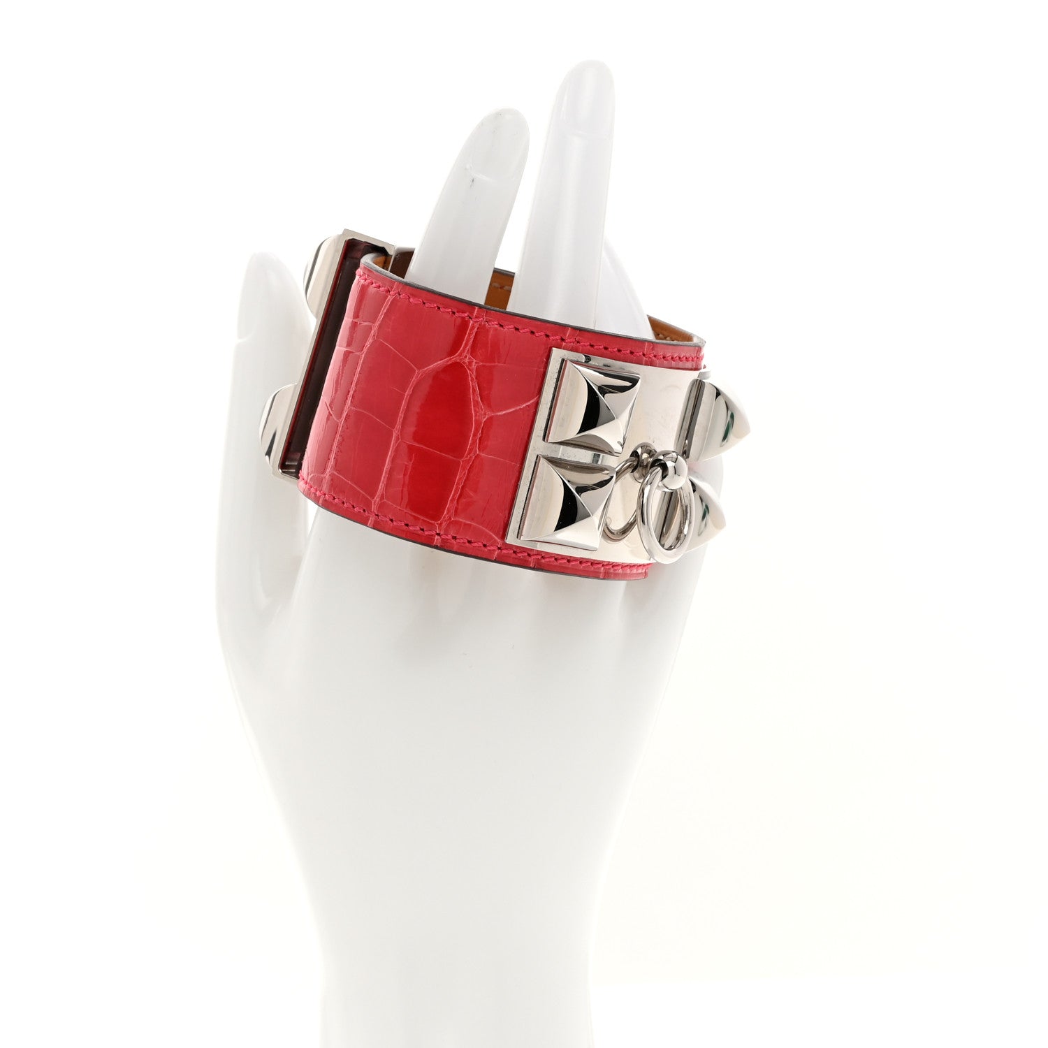 Hermes Crocodile Collier de Chien CDC Bracelet T3 Pink 2 of 6