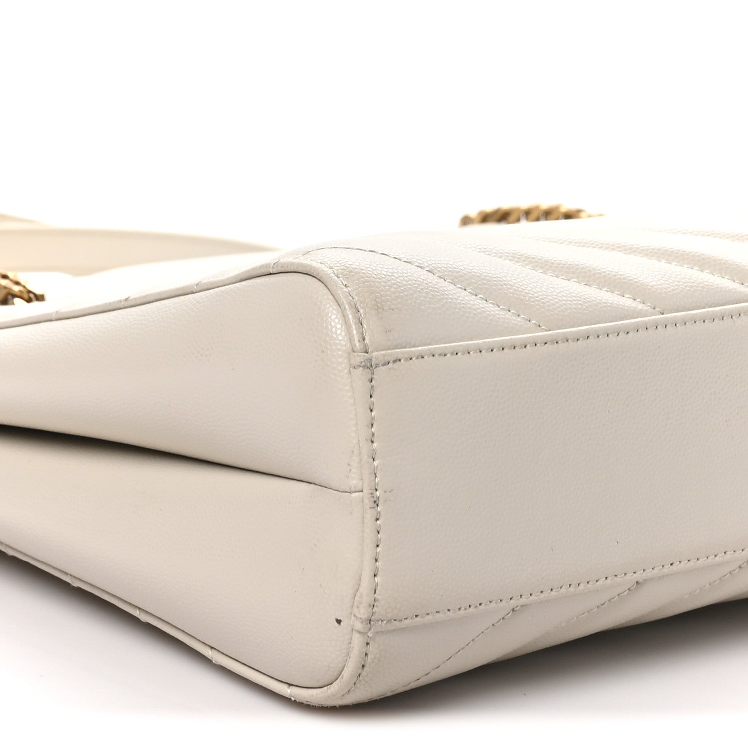 Saint Laurent Grain de Poudre Matelasse Chevron Medium Tribeca Shopping Bag Crema Soft 9 of 10