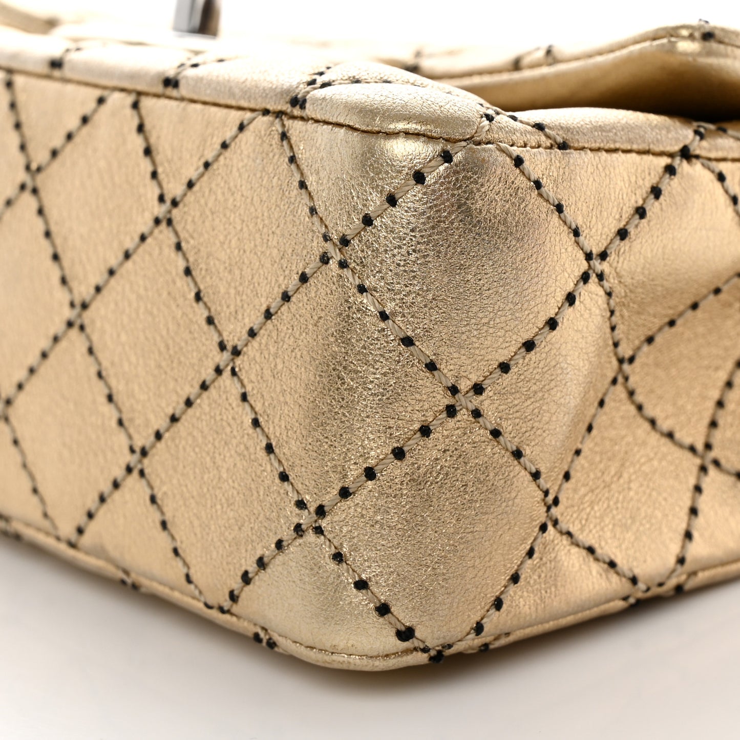 Metallic Lambskin Quilted Mini Side Stitch Rectangular Flap Gold
