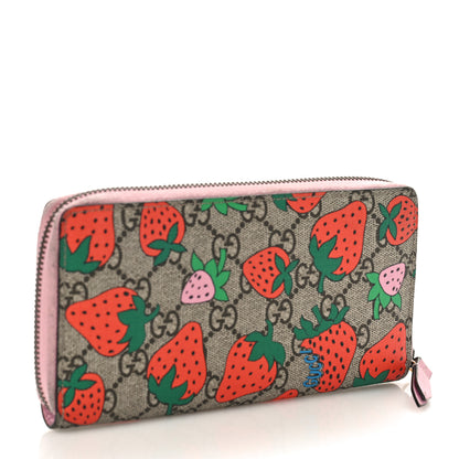 Gucci GG Supreme Monogram Strawberry Zip Around Wallet Light Pink 3 of 15