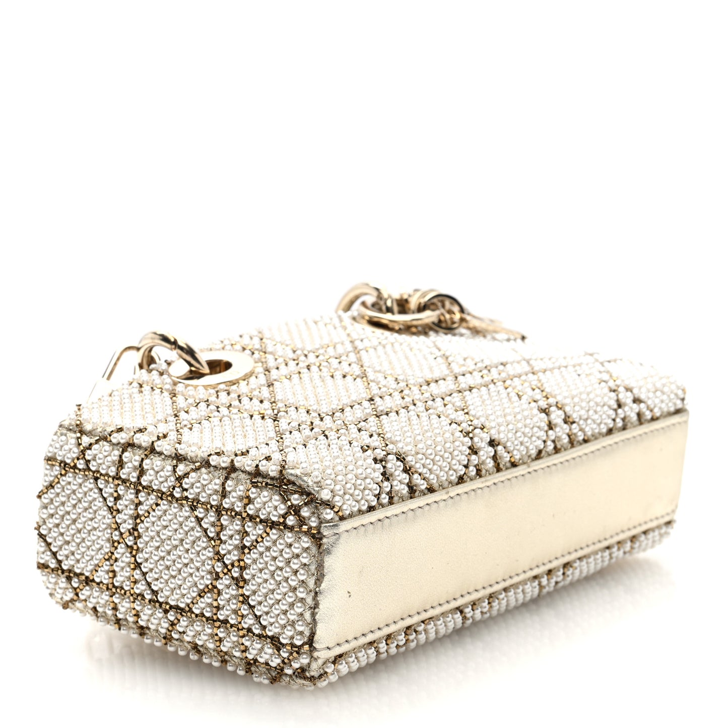 Lambskin Pearl Embroidered Micro Lady D-Joy Gold