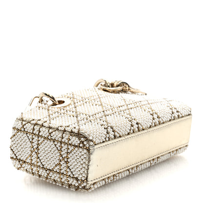 Christian Dior Lambskin Pearl Embroidered Micro Lady D-Joy Gold 4 of 10