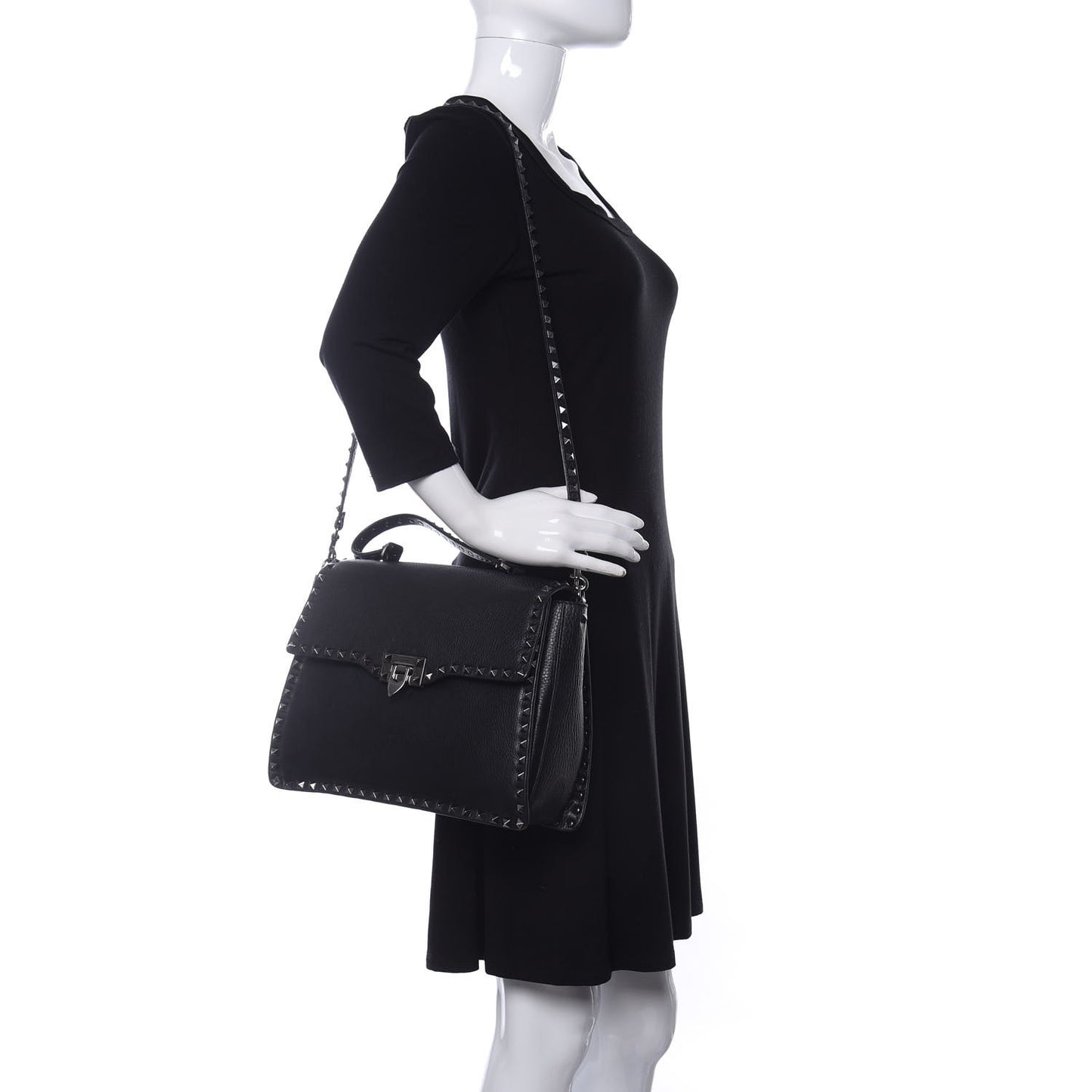 Alce Printed Calfskin Rockstud Top Handle Flap Shoulder Bag Black