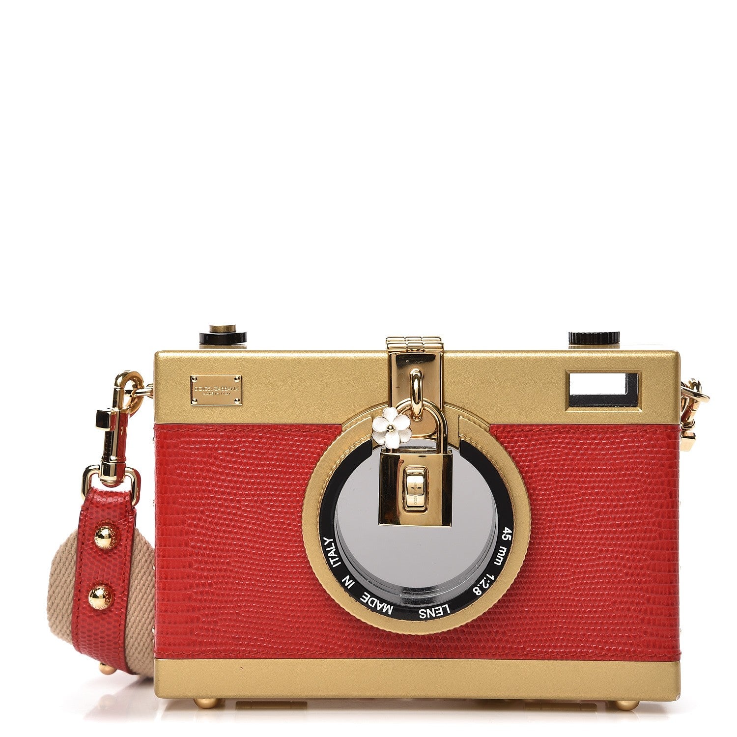 Dolce & Gabbana Lizard Camera Shoulder Bag Red Gold 1 of 12