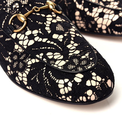 Gucci Lace Malaga Kid Womens Princetown Slippers 35 Black Skin Rose 9 of 10