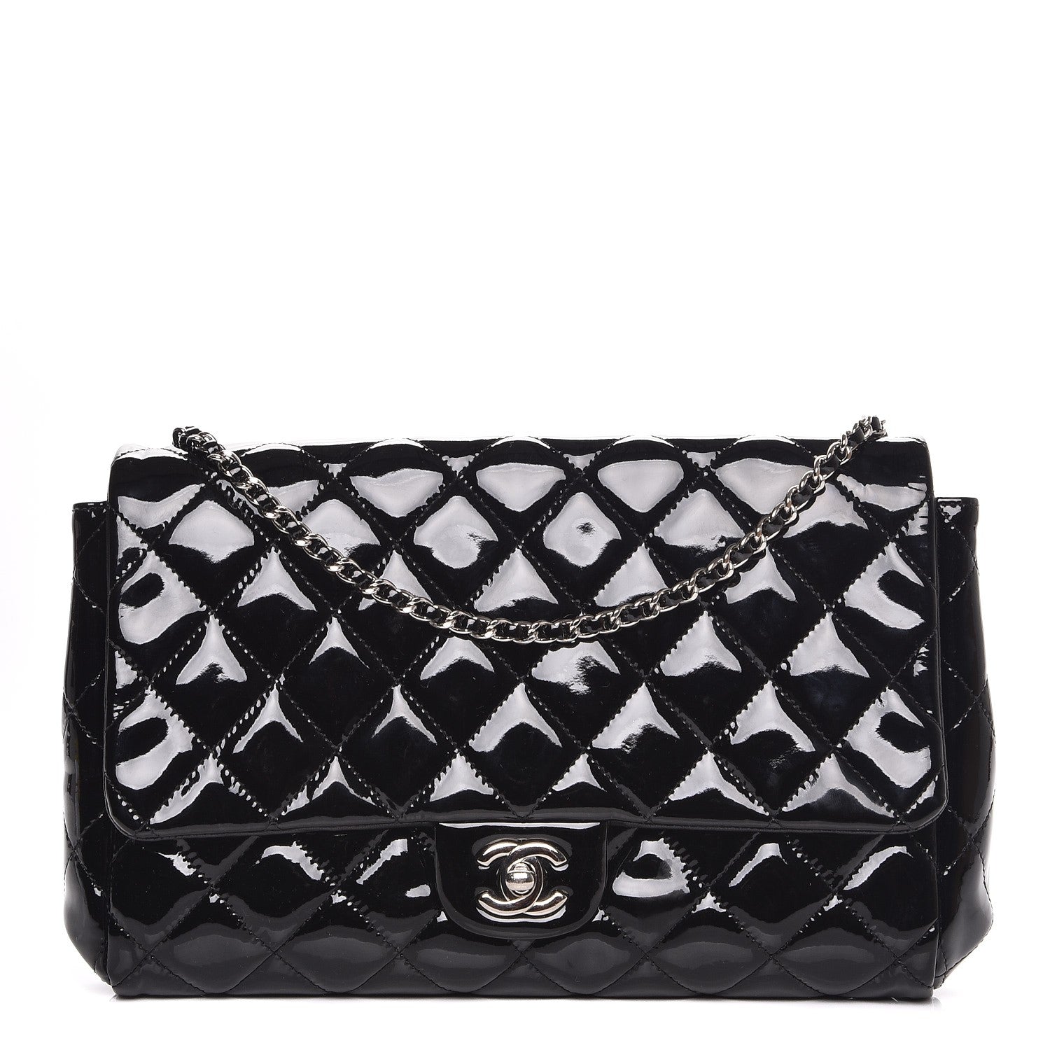 Chanel Patent Quilted Clutch with Chain Flap Black 1 of 7