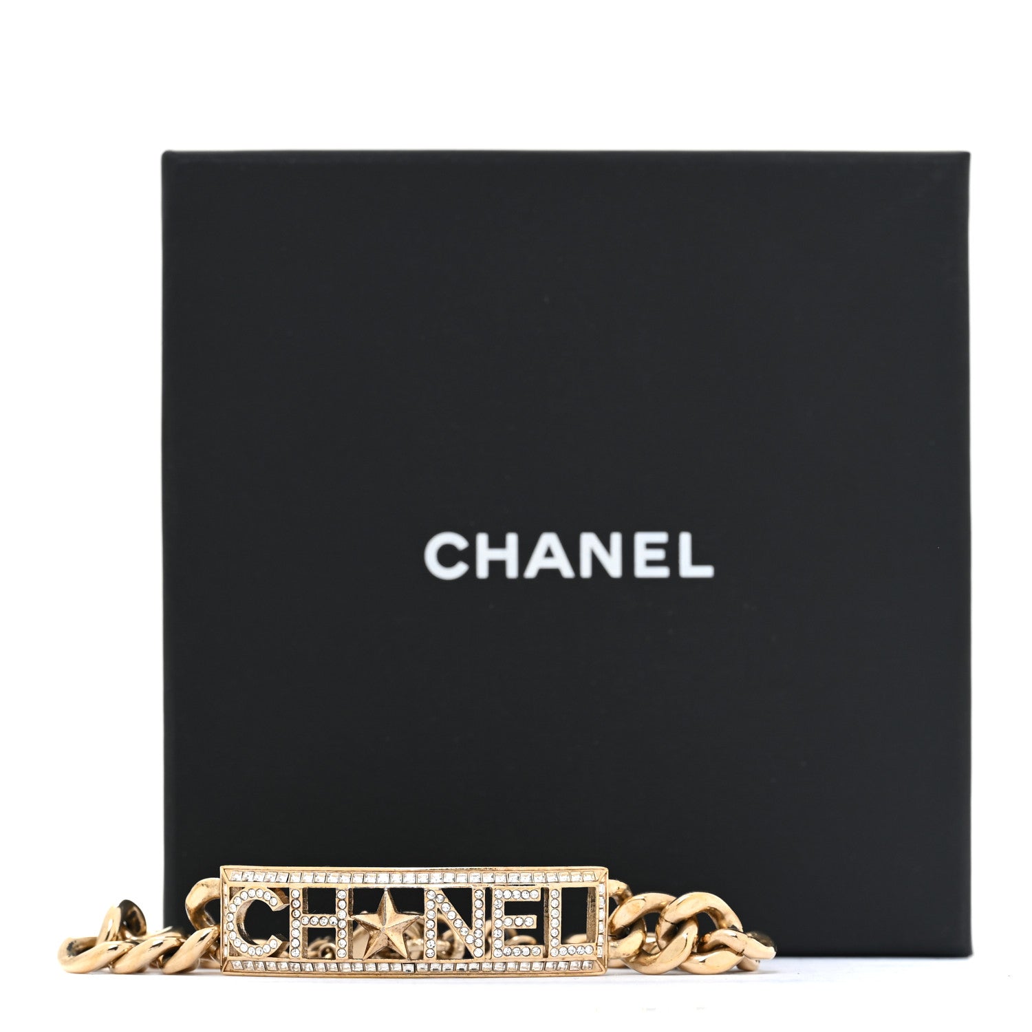 Chanel Crystal Chain Baguette Logo Star Bracelet Gold 4 of 4