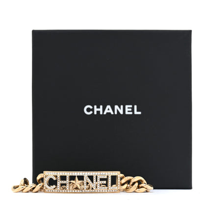 Chanel Crystal Chain Baguette Logo Star Bracelet Gold 4 of 4
