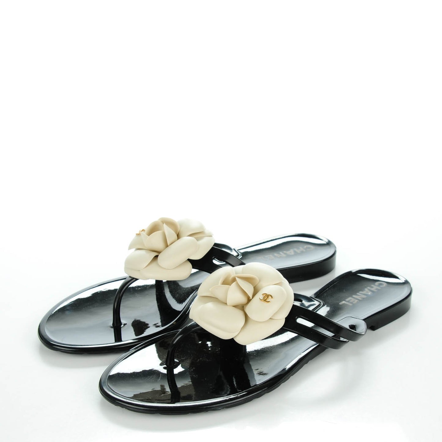 Jelly Camellia Thong Sandals 38 Black Ivory