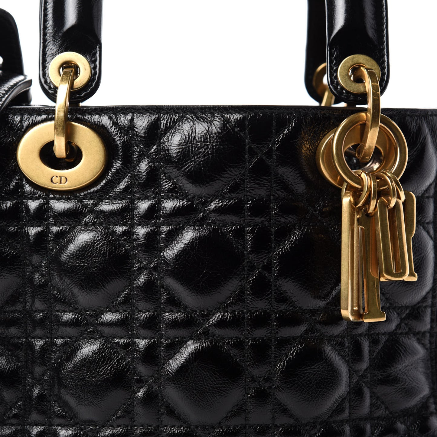 Crinkled Patent Cannage Small Lucky Badges My Lady Dior Black
