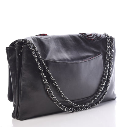 Chanel Lambskin Tweed Maxi Camellia Petals Flap Black 3 of 18