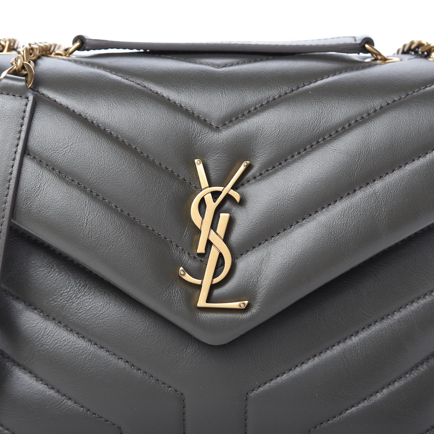 Calfskin Y Quilted Monogram Small Loulou Chain Satchel Pebble