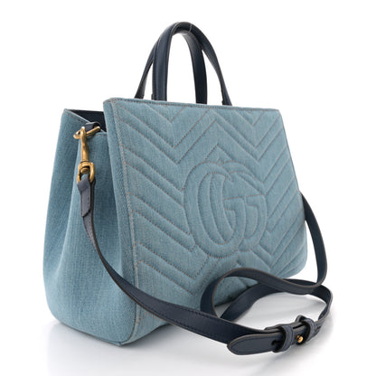 Gucci Denim Matelasse Small Pearly GG Marmont Tote Blue 3 of 11
