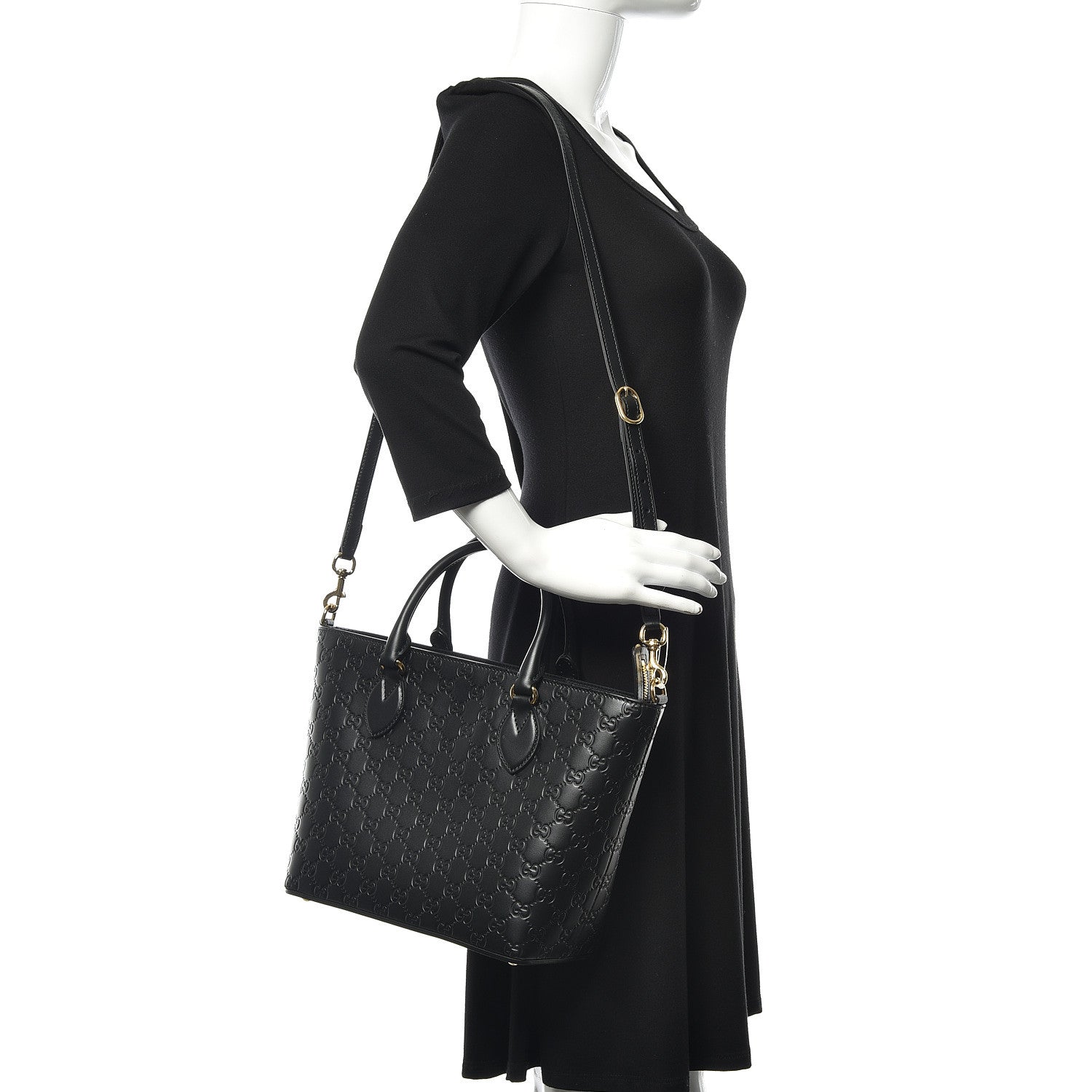 Gucci Guccissima Small Zippered Bucket Tote Black 2 of 9