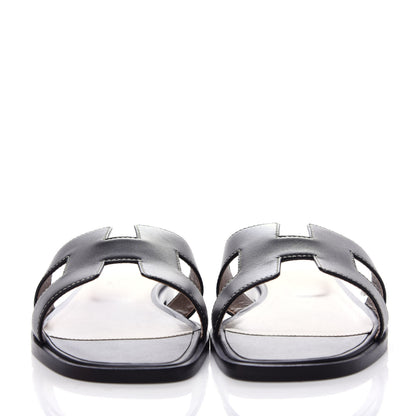 Hermes Box Calfskin Oran Sandals 38 Black 2 of 11
