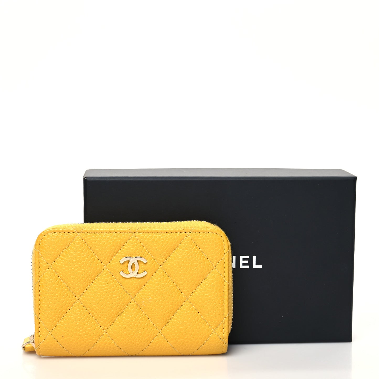 Caviar Quilted Zip Coin Purse Yellow