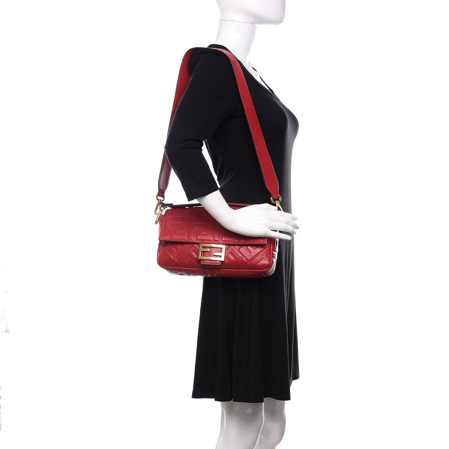 Fendi Nappa FF 1974 Embossed Baguette Fragola 2 of 13