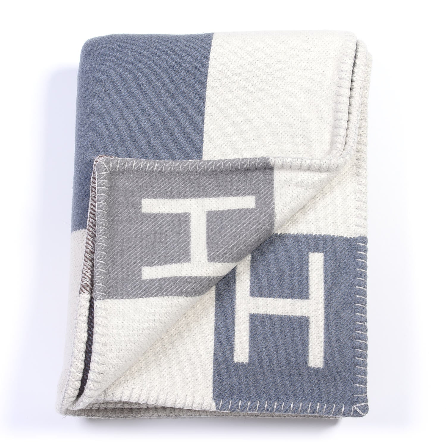 Hermes Wool Cashmere Avalon Vibration Blanket Ecru Gris 2 of 3