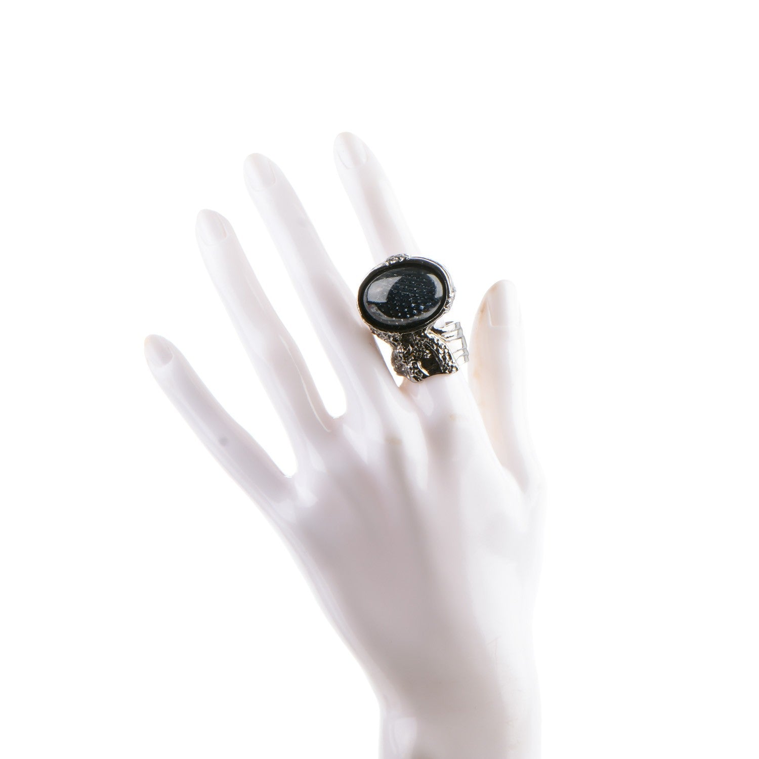 Saint Laurent Glass Cabochon Arty Ovale Ring 8 Navy 2 of 4