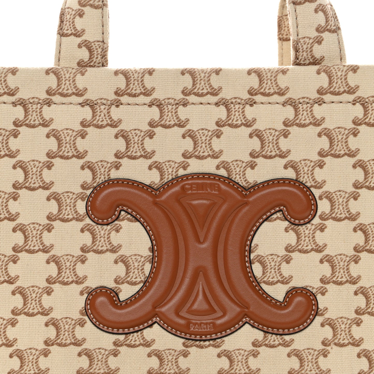 Canvas Calfskin Triomphe Print Small Cabas Thais White
