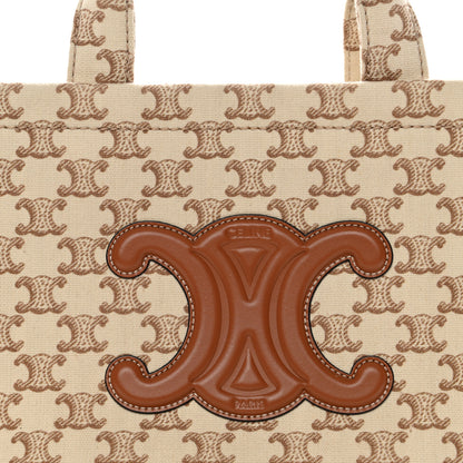Celine Canvas Calfskin Triomphe Print Small Cabas Thais White 8 of 11