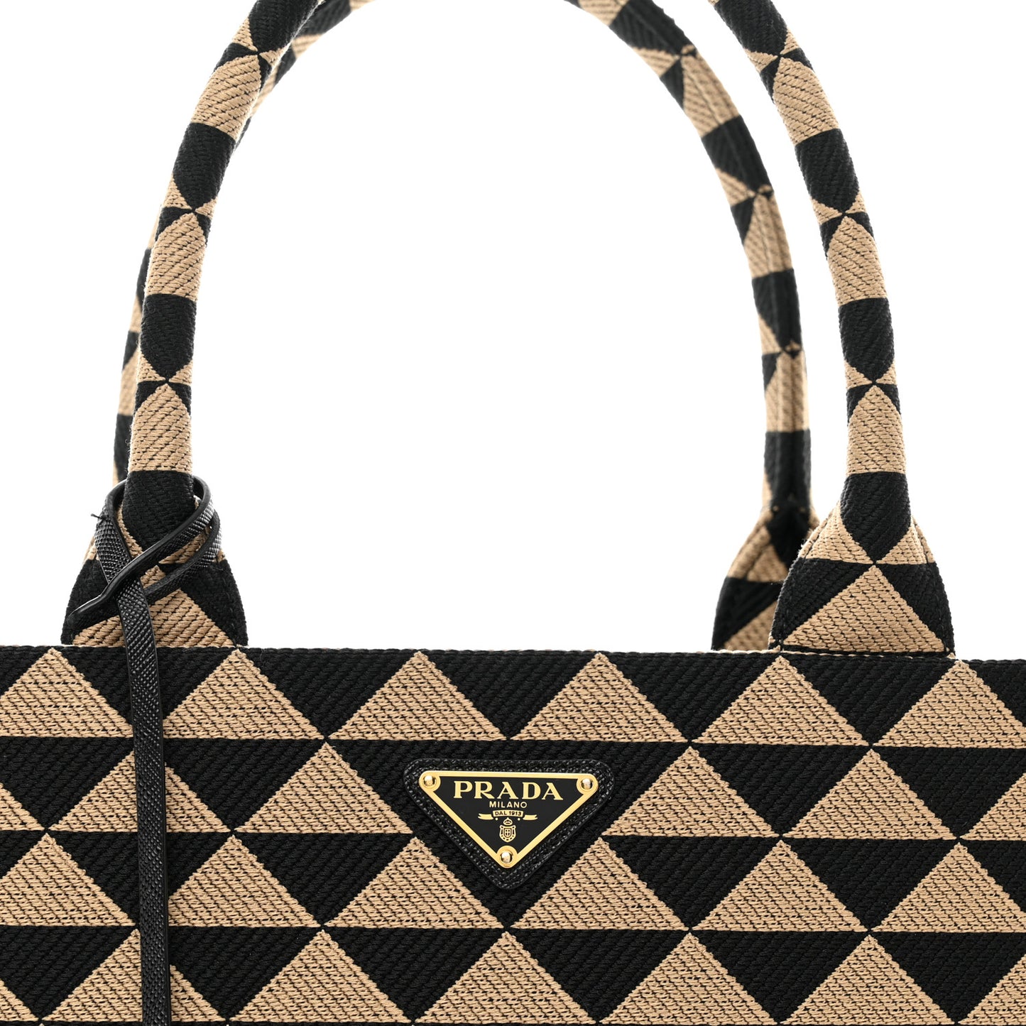 Jacquard Saffiano Triangolo Symbole Embroidered Large Tote Black Corda
