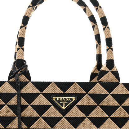 Prada Jacquard Saffiano Triangolo Symbole Embroidered Large Tote Black Corda 5 of 9