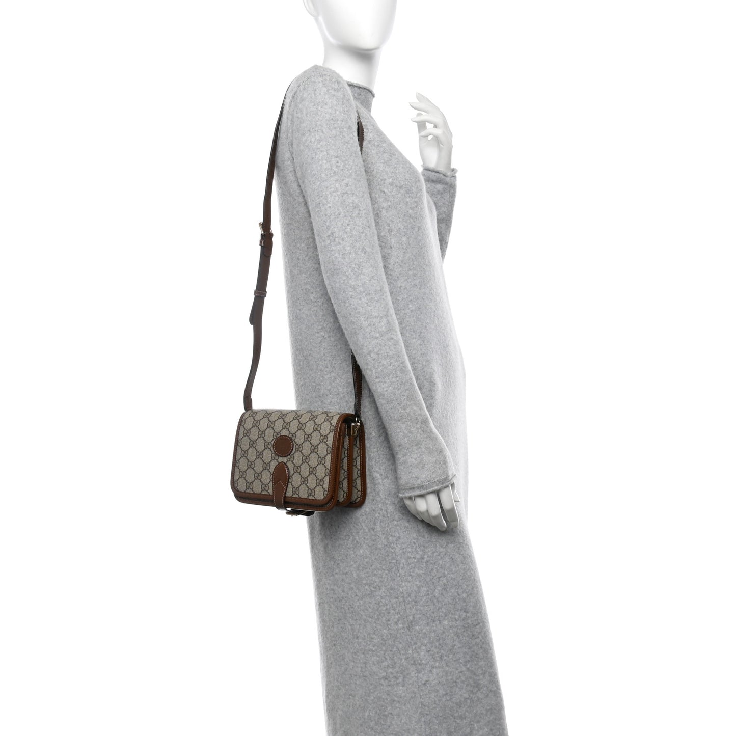 GG Supreme Monogram Azalea Calfskin Mini Retro Interlocking G Flap Shoulder Bag  Beige Ebony Brown Sugar