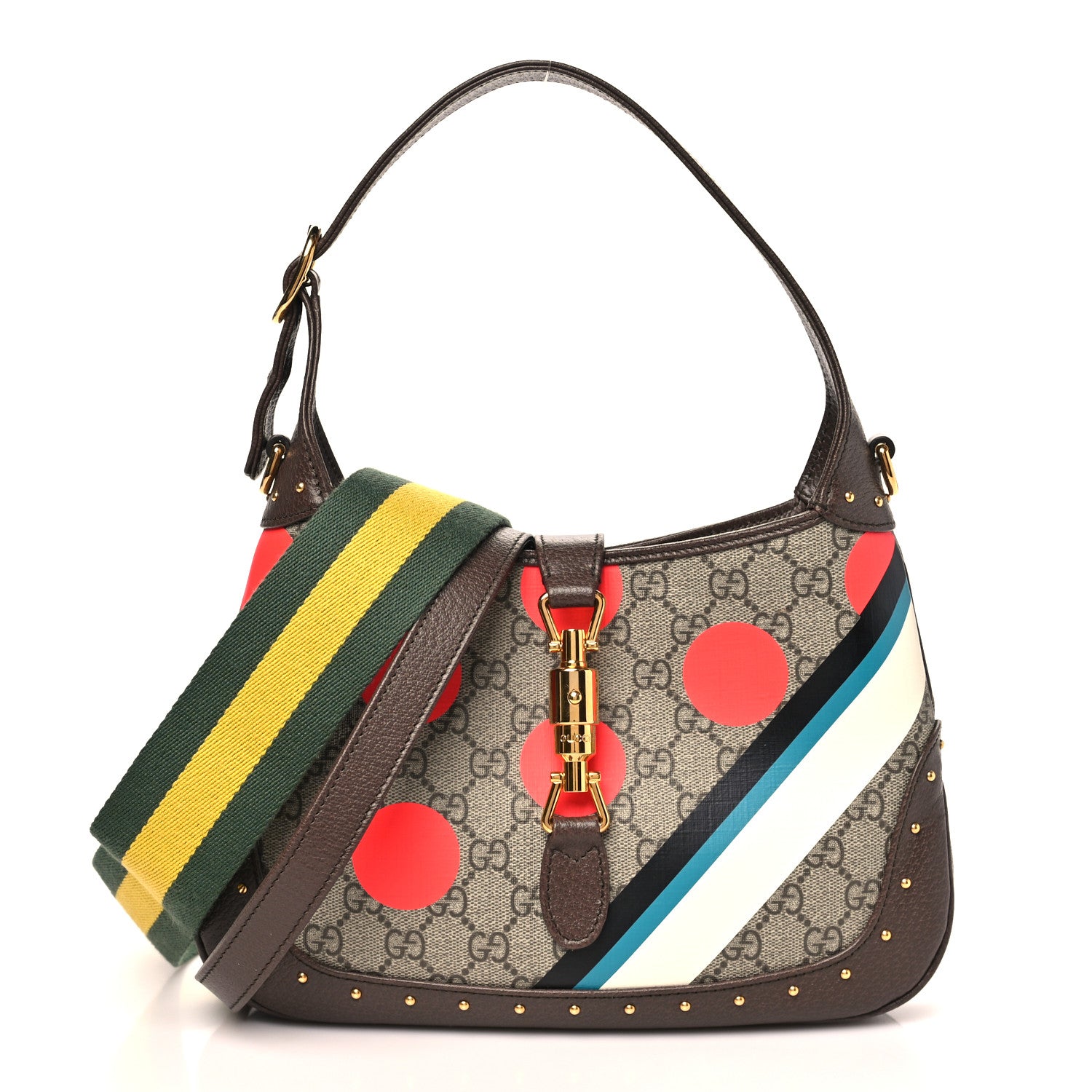 Gucci GG Supreme Monogram Web Geometric Small Jackie 1961 Beige Multicolor Brown Sugar 1 of 10