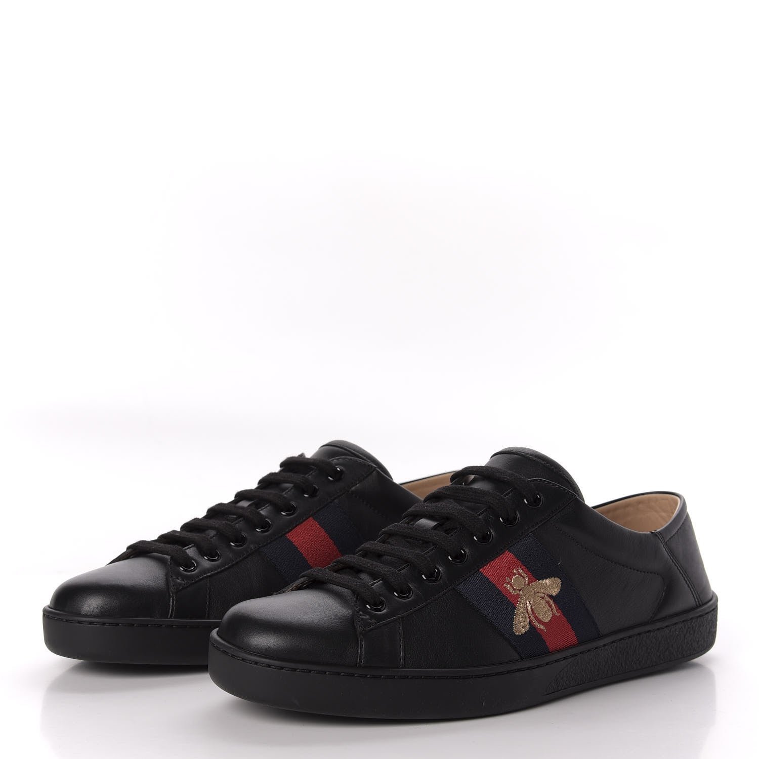 Gucci Calfskin Web Bee Embroidered Mens Ace Sneakers 8 Black 3 of 10