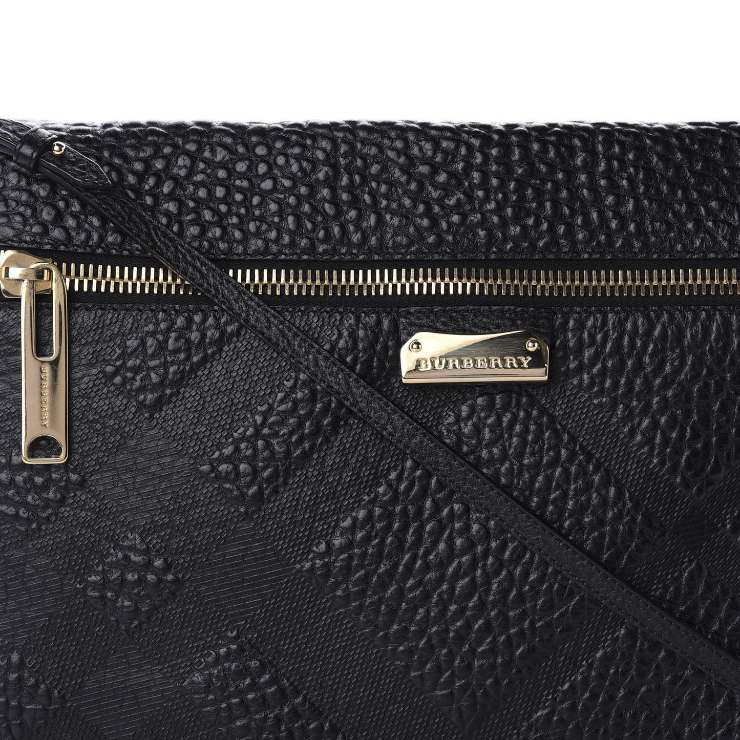 Signature Grain Calfskin Check Embossed Medium Balmoral Clutch Bag Black