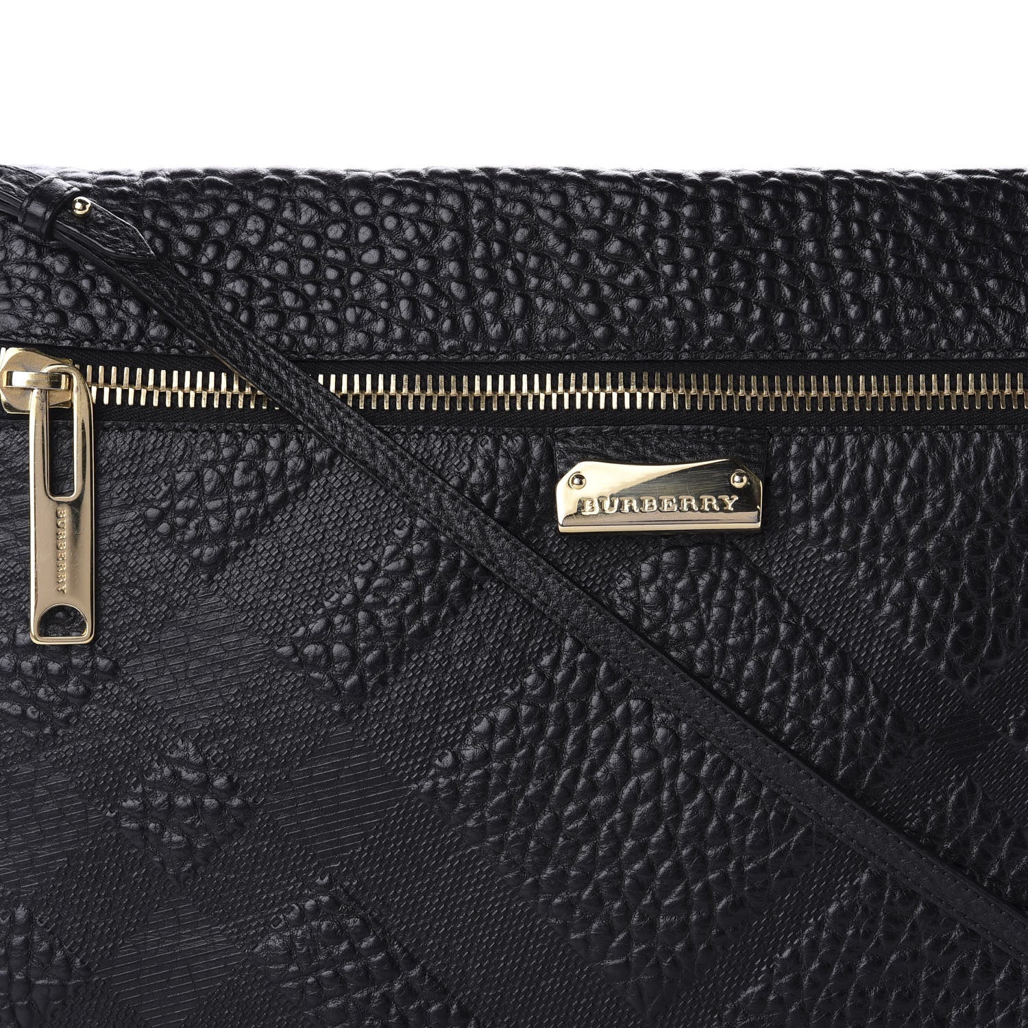 Burberry Signature Grain Calfskin Check Embossed Medium Balmoral Clutch Bag Black 9 of 9