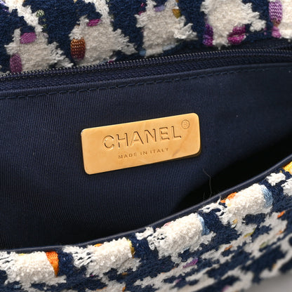 Chanel Tweed Quilted Medium Chanel 19 Flap Ecru Navy Blue Multicolor 6 of 10