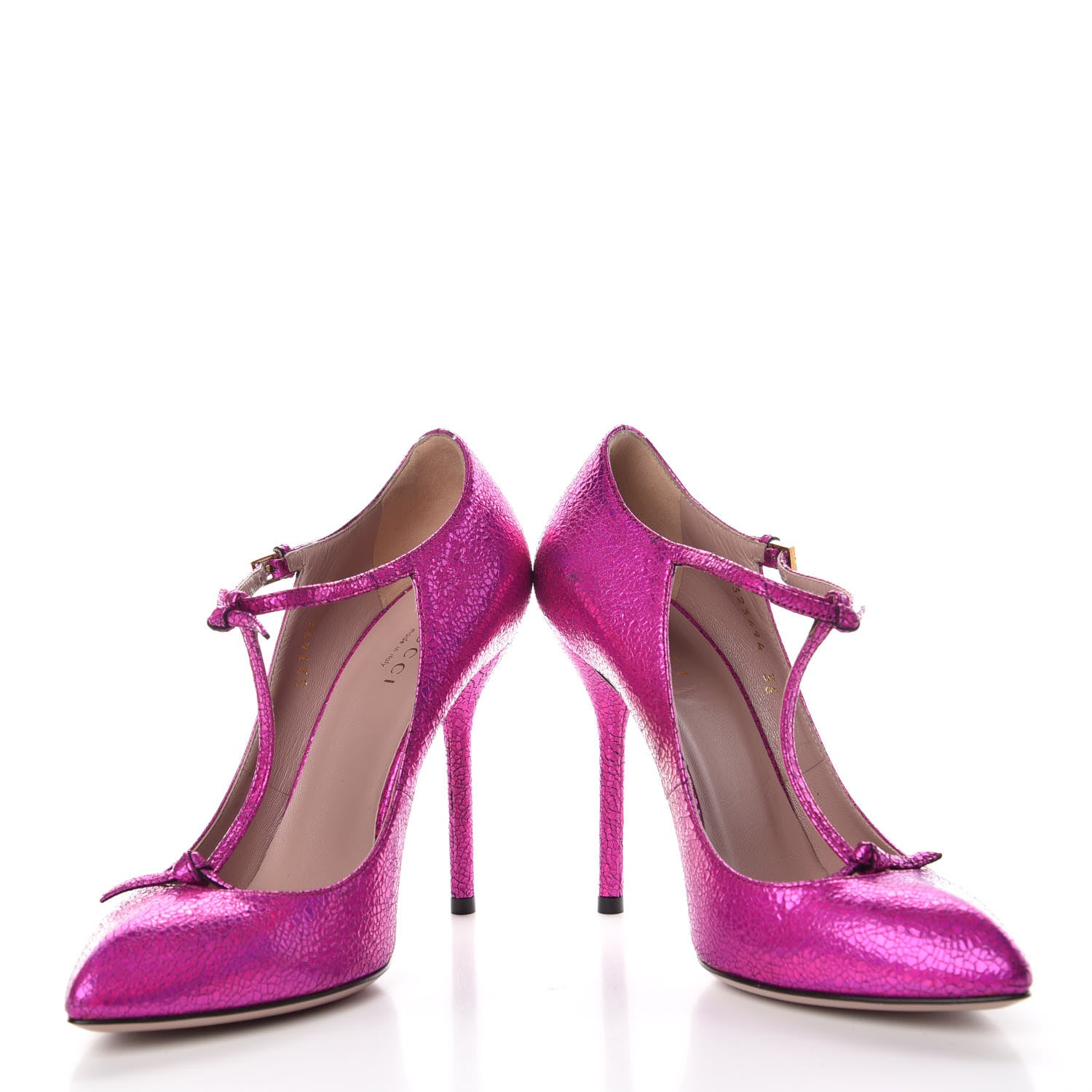 Gucci Cracked Leather Beverly T-Strap High Heel Pumps 36 Fuschia 5 of 10