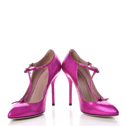 Gucci Cracked Leather Beverly T-Strap High Heel Pumps 36 Fuschia 5 of 10