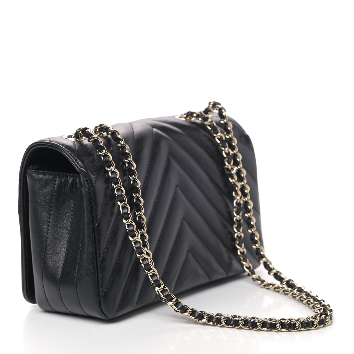 Calfskin Chevron Quilted Mini Statement Flap Black