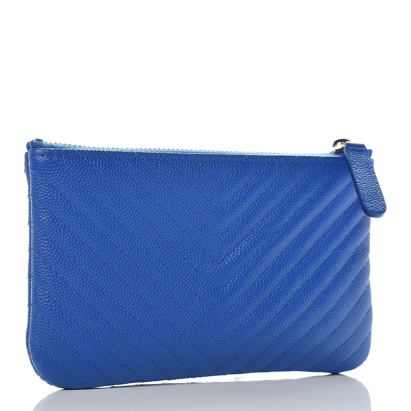 Caviar Chevron Quilted Small Cosmetic Case Blue