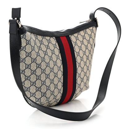 Gucci GG Supreme Monogram Textured Dollar Calfskin Web Small Ophidia Half Moon Hobo Beige Blue 3 of 10