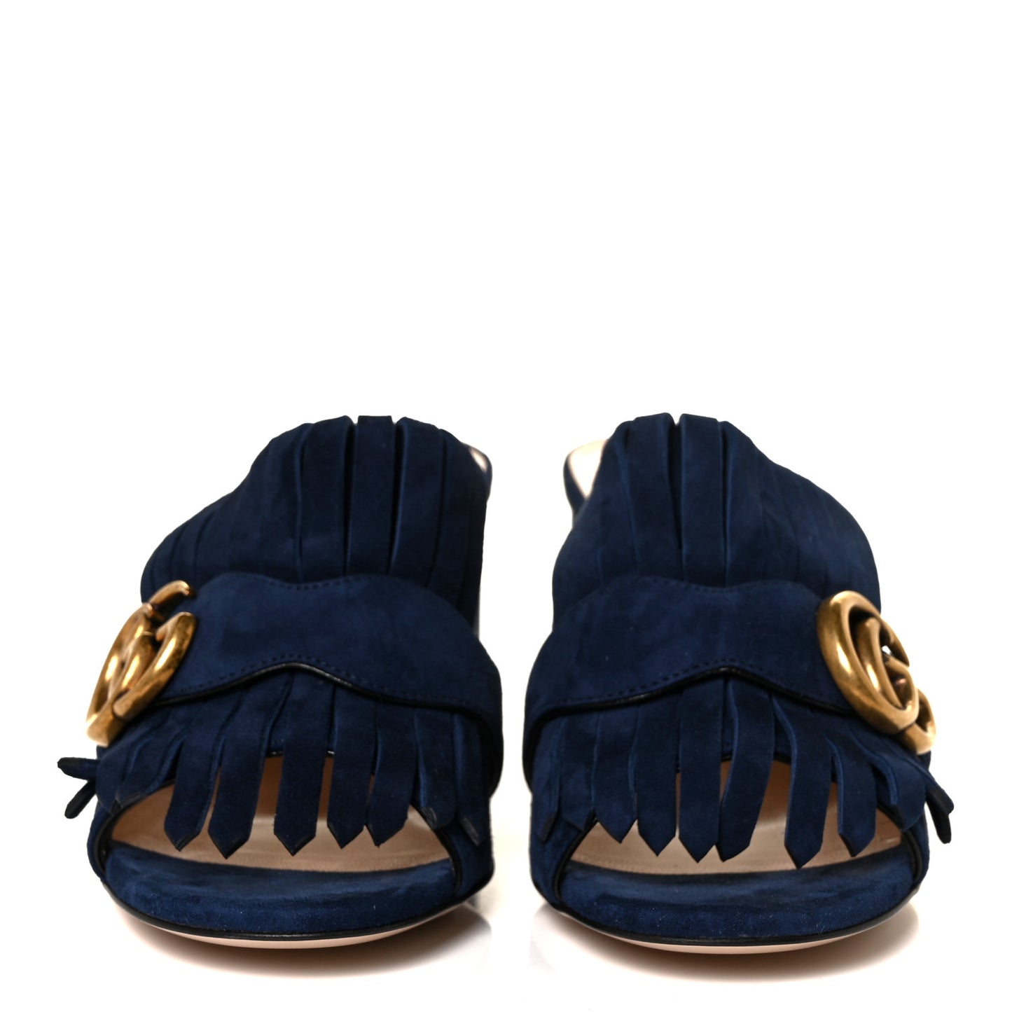Kid Scamosciato GG Marmont Fringe 75mm Slide Sandals 35 Blue Ink