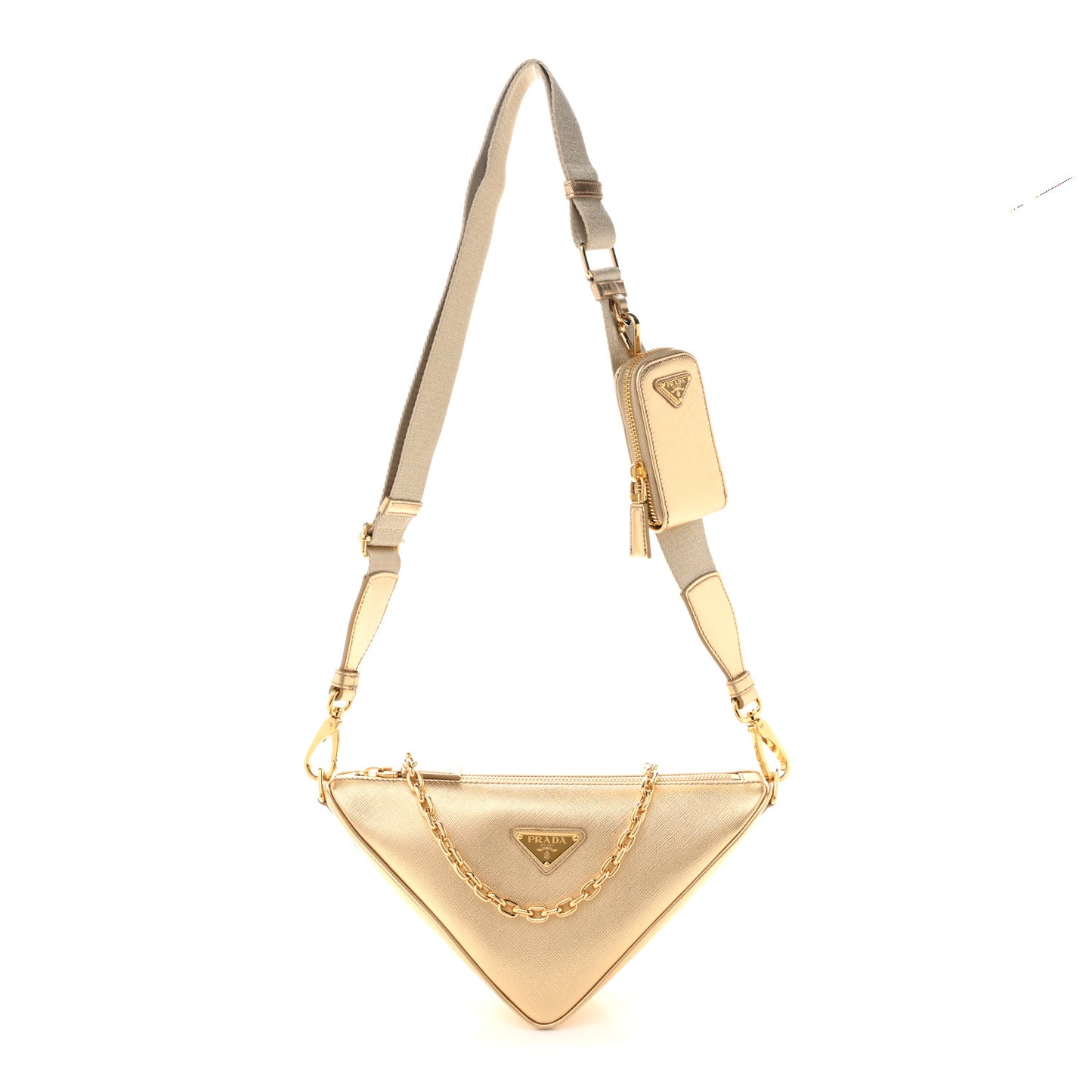 Saffiano Lux Triangle Shoulder Bag Platino
