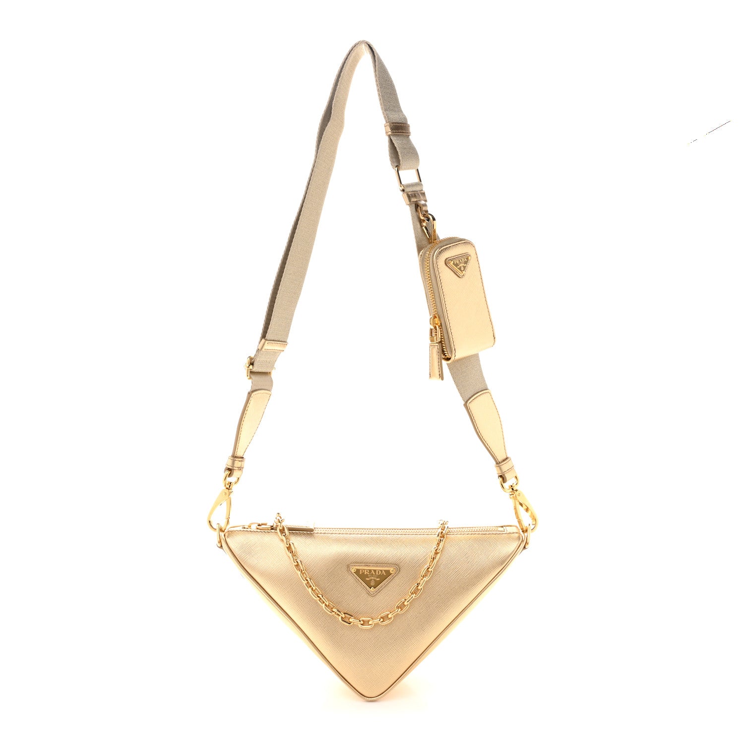 Prada Saffiano Lux Triangle Shoulder Bag Platino 1 of 10