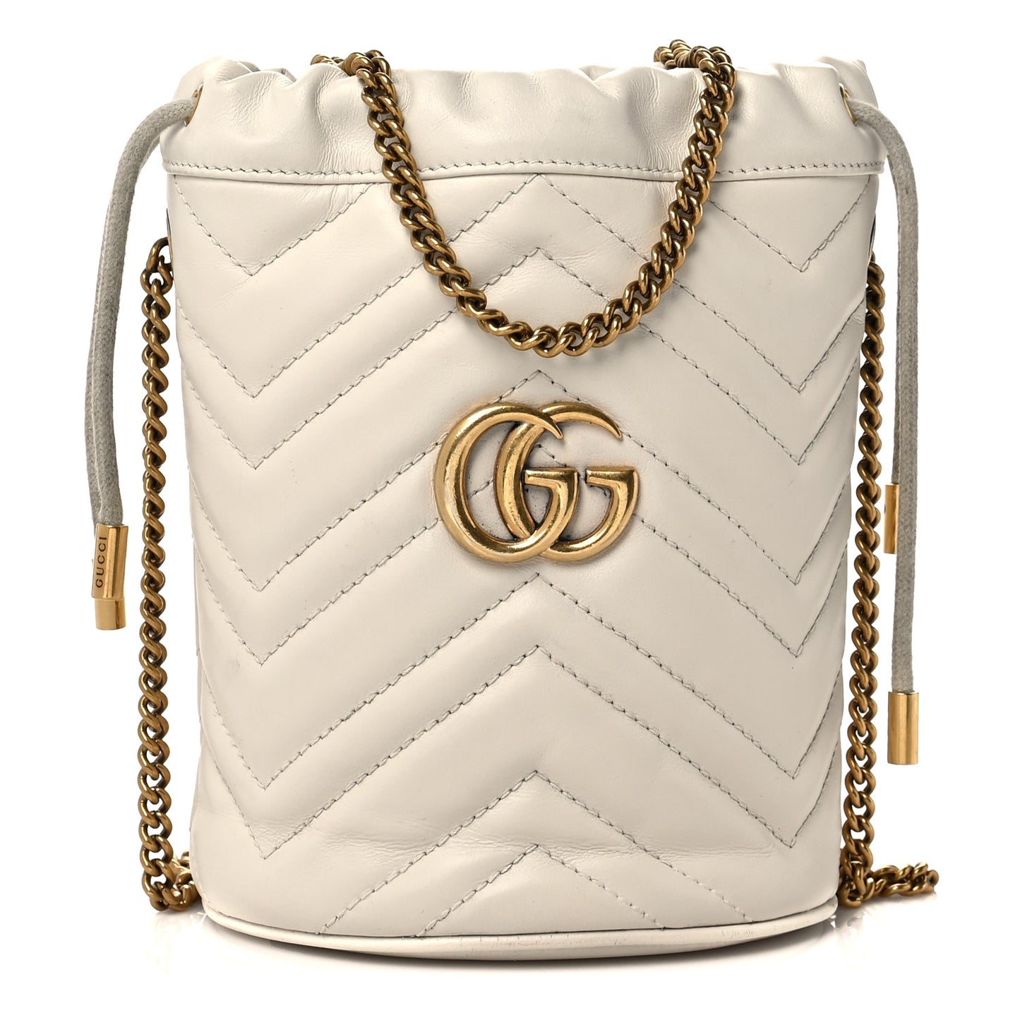 Calfskin Matelasse Mini GG Marmont 2.0 Bucket Bag White