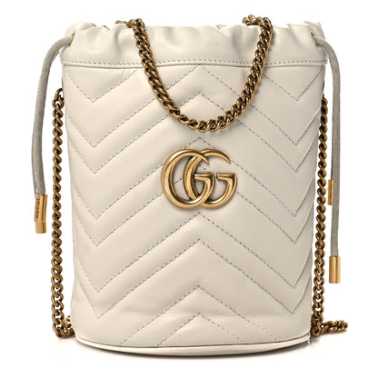 Gucci Calfskin Matelasse Mini GG Marmont 2.0 Bucket Bag White 1 of 9