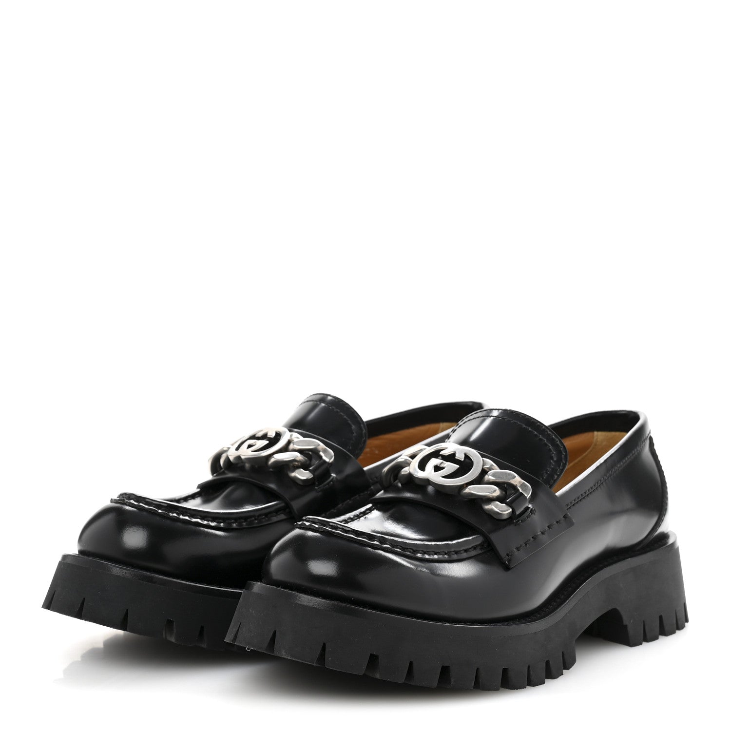 Gucci Cordovan Lux Womens Jeanne Platform Lug Sole 30/45mm Loafers 37.5 Black 4 of 10