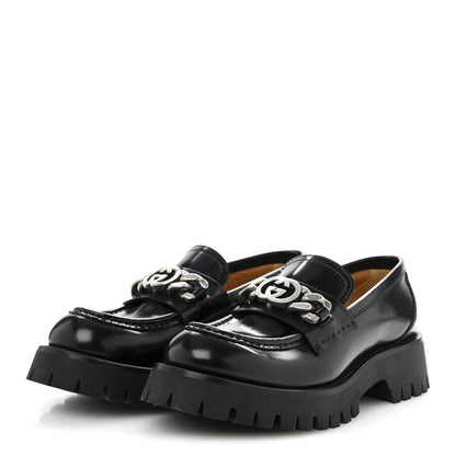 Gucci Cordovan Lux Womens Jeanne Platform Lug Sole 30/45mm Loafers 37.5 Black 4 of 10
